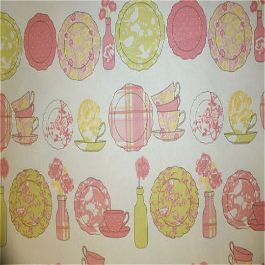 Ashley Wilde Elmbridge Coral Plates and Tea Cups Tablecloth , Rectangle Tablecloth , Round Tablecloth , Oval Tablecloth