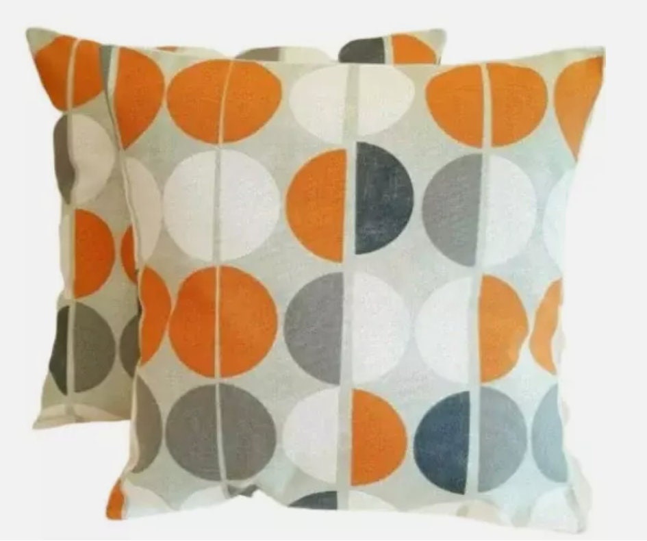 Mango Orange Geometric Cotton Cushion Cover, Handmade in UK