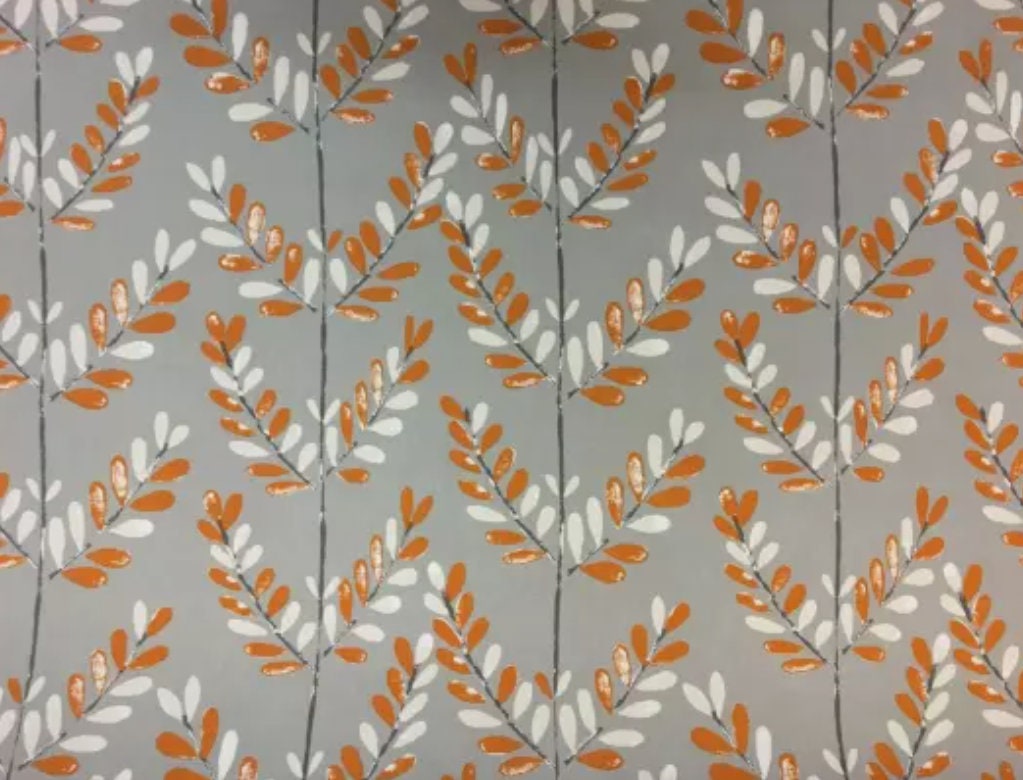 Scandi Sprig Leaf Tangerine Orange Grey Cushion Cover , Throw Pillow , Scatter Cushions , Cushion Cover UK