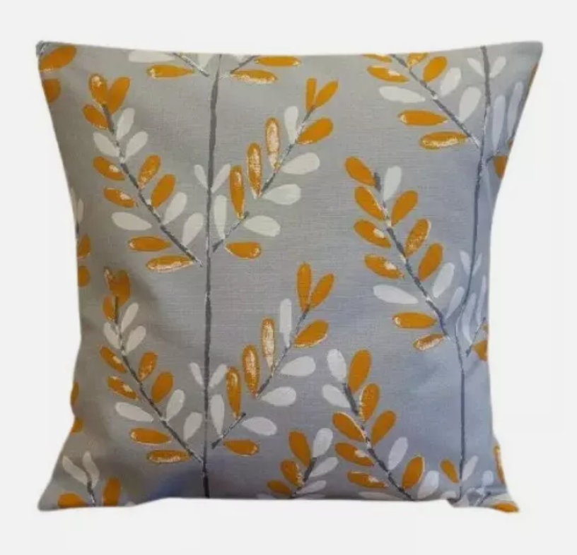 Scandi Sprig Leaf Tangerine Orange Grey Cushion Cover , Throw Pillow , Scatter Cushions , Cushion Cover UK