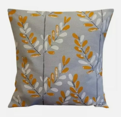 Scandi Sprig Leaf Tangerine Orange Grey Cushion Cover , Throw Pillow , Scatter Cushions , Cushion Cover UK