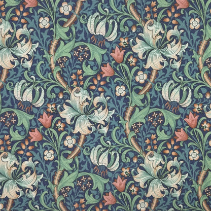William Morris Coated Tablecloth Golden Lily Midnight , Water Resistant Outdoor, Round Oval Rectangle
