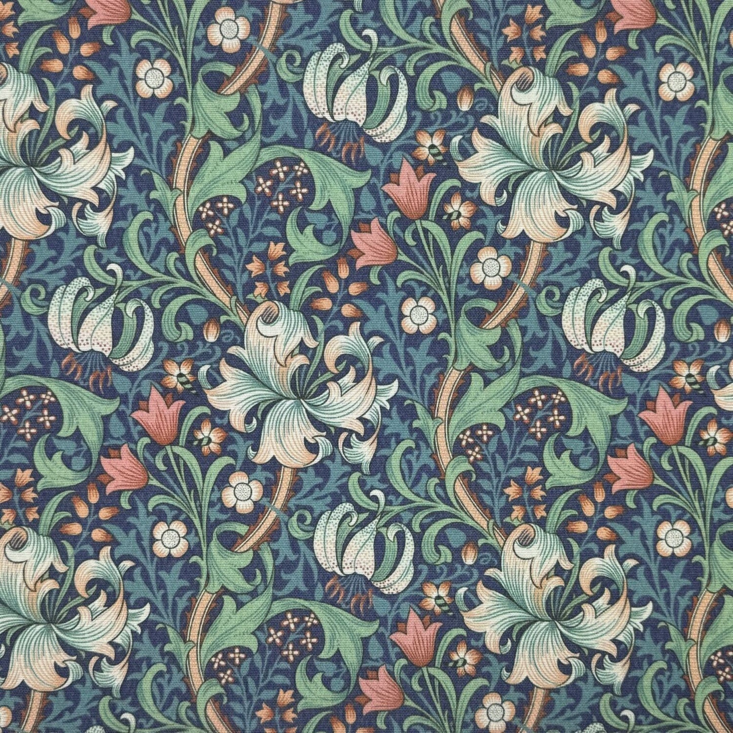 William Morris Coated Tablecloth Golden Lily Midnight , Water Resistant Outdoor, Round Oval Rectangle
