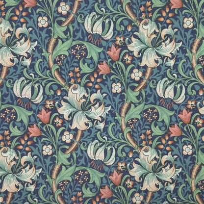 William Morris Coated Tablecloth Golden Lily Midnight , Water Resistant Outdoor, Round Oval Rectangle