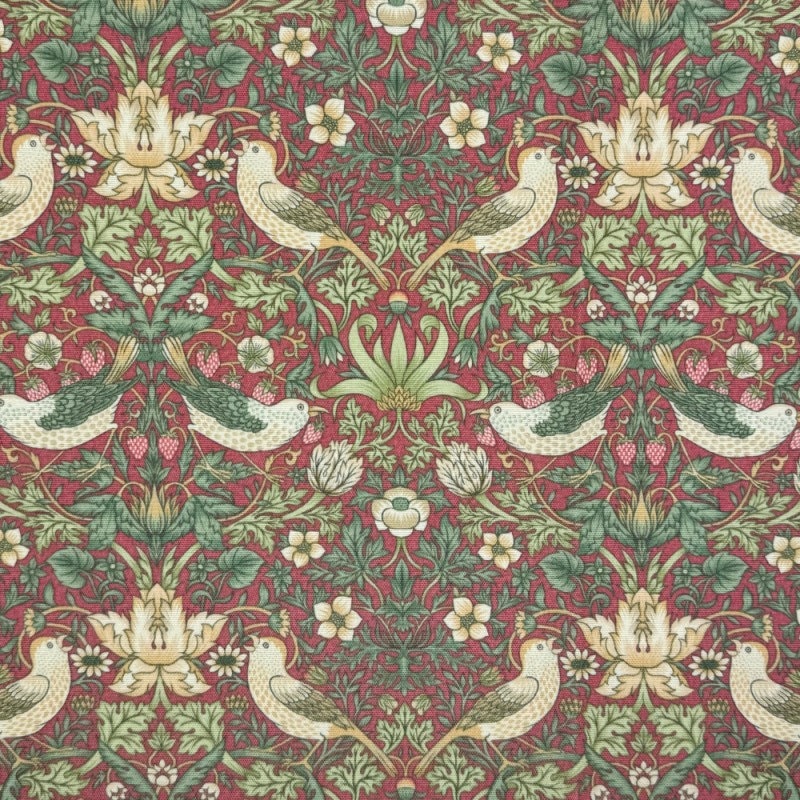 William Morris Coated Tablecloth Strawberry Thief Crimson Red , Water Resistant Tablecloths , Outdoor Tablecloth , Round Tablecloth