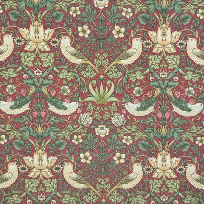 William Morris Coated Tablecloth Strawberry Thief Crimson Red , Water Resistant Tablecloths , Outdoor Tablecloth , Round Tablecloth