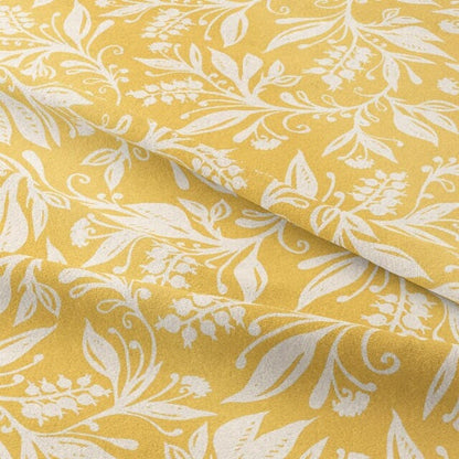 Floral Leaves Oxford Cotton Tablecloth , Ochre Yellow , Oval Round Rectangle