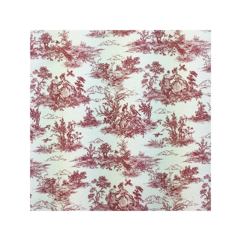 Red Toile De Jouy Tablecloth, French Vintage Style, Handmade