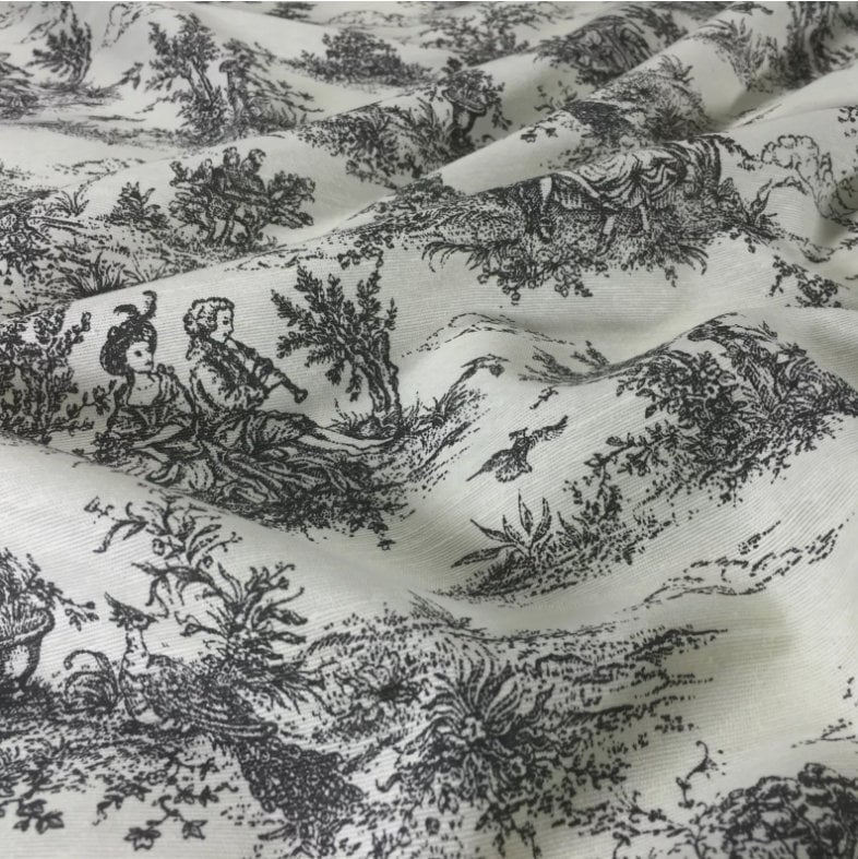 Vintage Black Toile De Jouy Tablecloth: French Country Cotton Blend