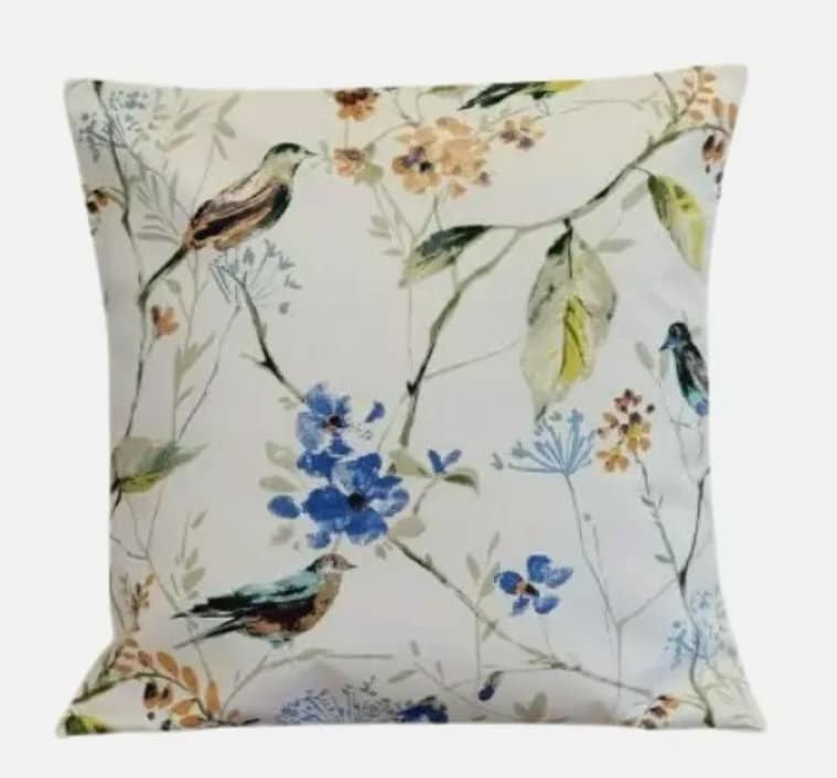 Birdsong Sapphire Blue Bird Floral Cushion Cover , Throw Pillow , Scatter Cushions , Cushion Cover UK