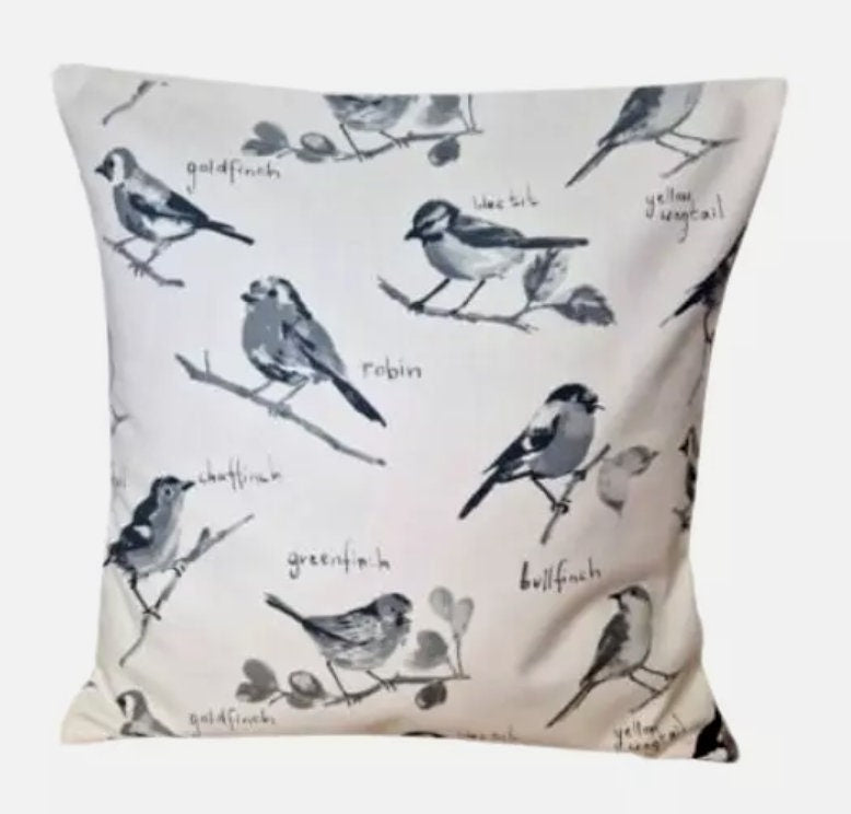Garden Birds Retro Graphite Grey Cushion Cover , Throw Pillow , Scatter Cushions , Cushion Cover UK