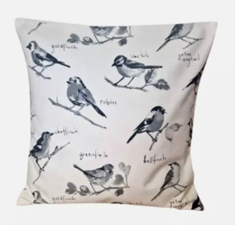 Garden Birds Retro Graphite Grey Cushion Cover , Throw Pillow , Scatter Cushions , Cushion Cover UK