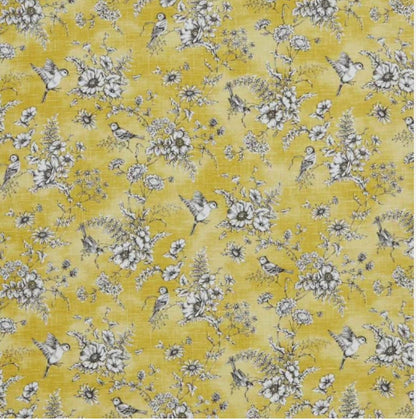 ILiv Finch Toile Yellow Buttercup Cushion Cover , Bird Floral Throw Pillow , Handmade UK