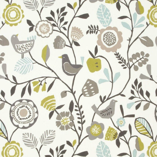 Scandi Birds Tablecloth , Folki Chartreuse Charcoal Table Cover , Round Oval Square Rectangle Square , Handmade UK