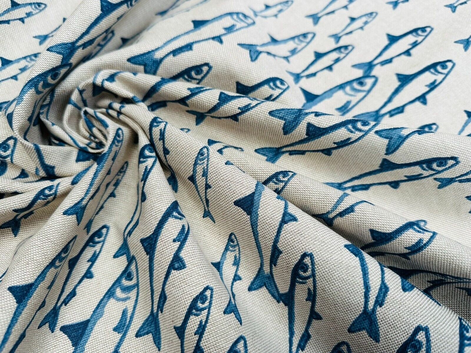 Round Sardine Fish Tablecloth , Nautical Marine Linen Look Tablecloth , Oval Tablecloth , Rectangle Square Tablecloth UK