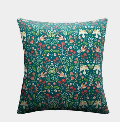 Folklore Birds Floral Cushion Cover , Jade Green Cushion Cover , Throw Pillow , Scatter Cushions