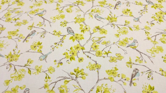 Birdsong Blossom Cotton Tablecloth , Round Oval Rectangle . Handmade UK