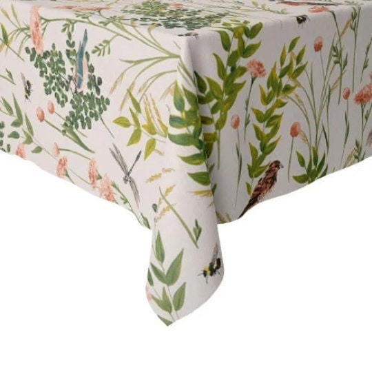 Gardenia Blush Garden Birds Dragonfly Bee Tablecloth , Round Tablecloth , Square Tablecloth , Rectangle Square Tablecloth UK