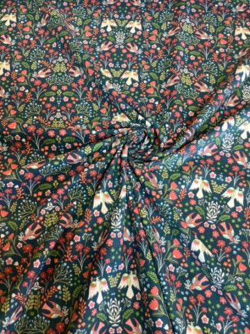 Folklore Birds Floral Jade Green Tablecloth , Flowers Tablecloth , Floral Tablecloth , Round Rectangle Tablecloth , Oval Tablecloth