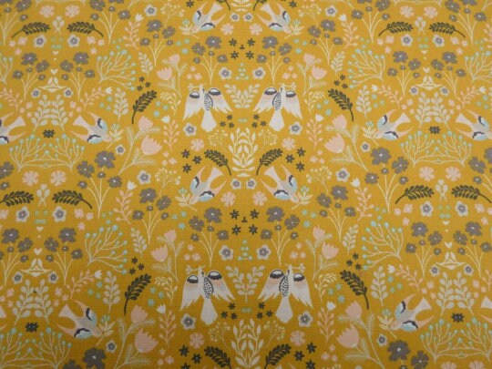 Folklore Birds Floral Ochre Yellow Tablecloth , Flowers Tablecloth , Floral Tablecloth , Round Rectangle Tablecloth , Oval Tablecloth