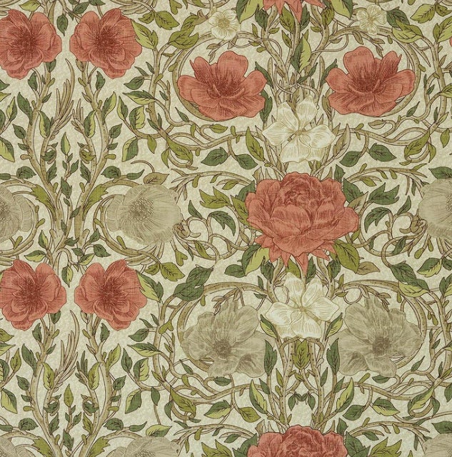 William Morris Ophelia Floral Tablecloth: Chintz Red, Handmade UK