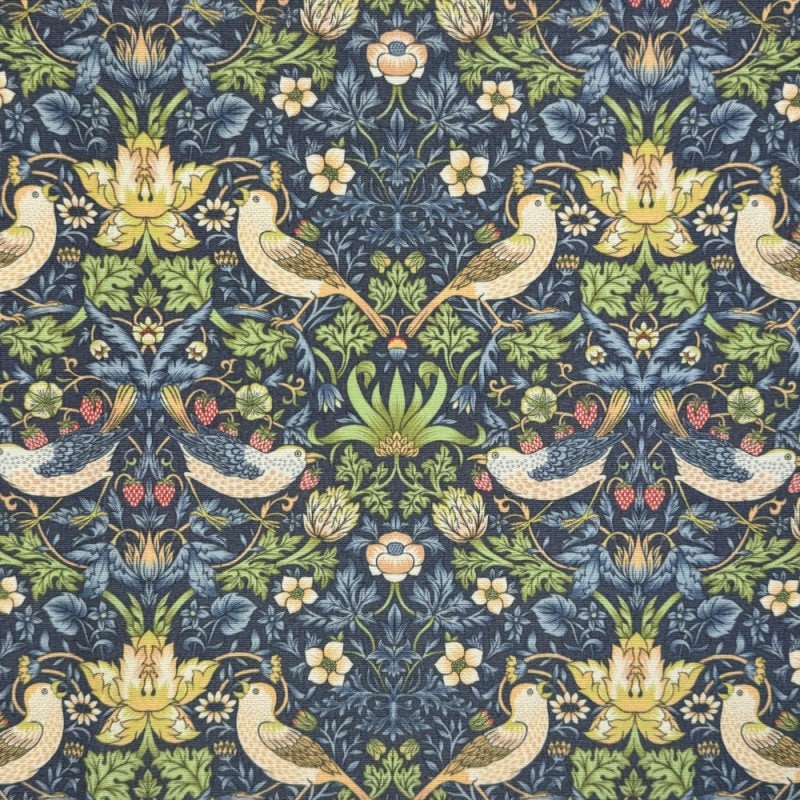 William Morris Coated Tablecloth Strawberry Thief Navy , Water Resistant Tablecloths , Outdoor Tablecloth , Round Oval Rectangle Tablecloth