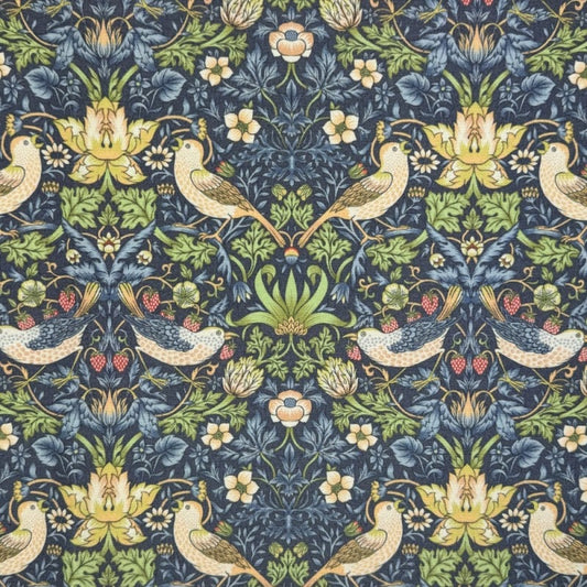 William Morris Coated Tablecloth Strawberry Thief Navy , Water Resistant Tablecloths , Outdoor Tablecloth , Round Oval Rectangle Tablecloth