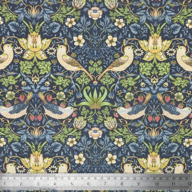 William Morris Coated Tablecloth Strawberry Thief Navy , Water Resistant Tablecloths , Outdoor Tablecloth , Round Oval Rectangle Tablecloth
