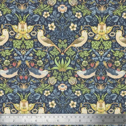 William Morris Coated Tablecloth Strawberry Thief Navy , Water Resistant Tablecloths , Outdoor Tablecloth , Round Oval Rectangle Tablecloth