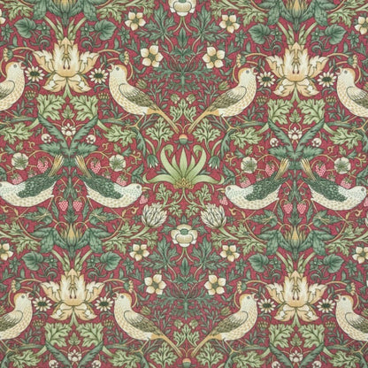 William Morris Coated Tablecloth Strawberry Thief Crimson Red , Water Resistant Tablecloths , Outdoor Tablecloth , Round Tablecloth