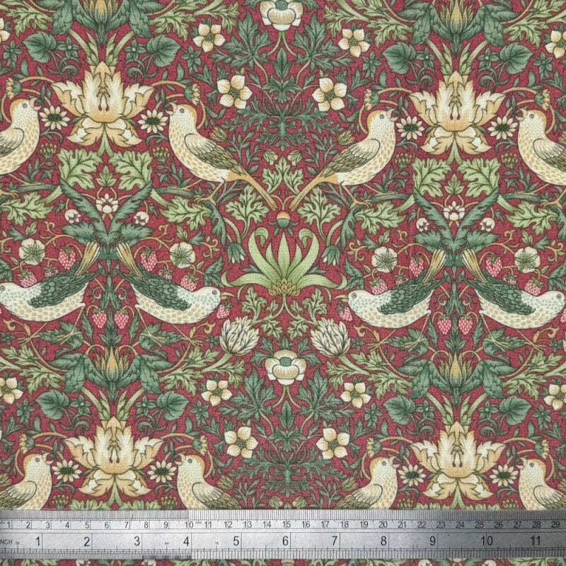 William Morris Coated Tablecloth Strawberry Thief Crimson Red , Water Resistant Tablecloths , Outdoor Tablecloth , Round Tablecloth