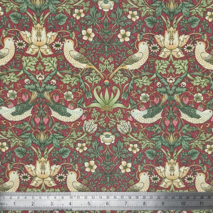 William Morris Coated Tablecloth Strawberry Thief Crimson Red , Water Resistant Tablecloths , Outdoor Tablecloth , Round Tablecloth