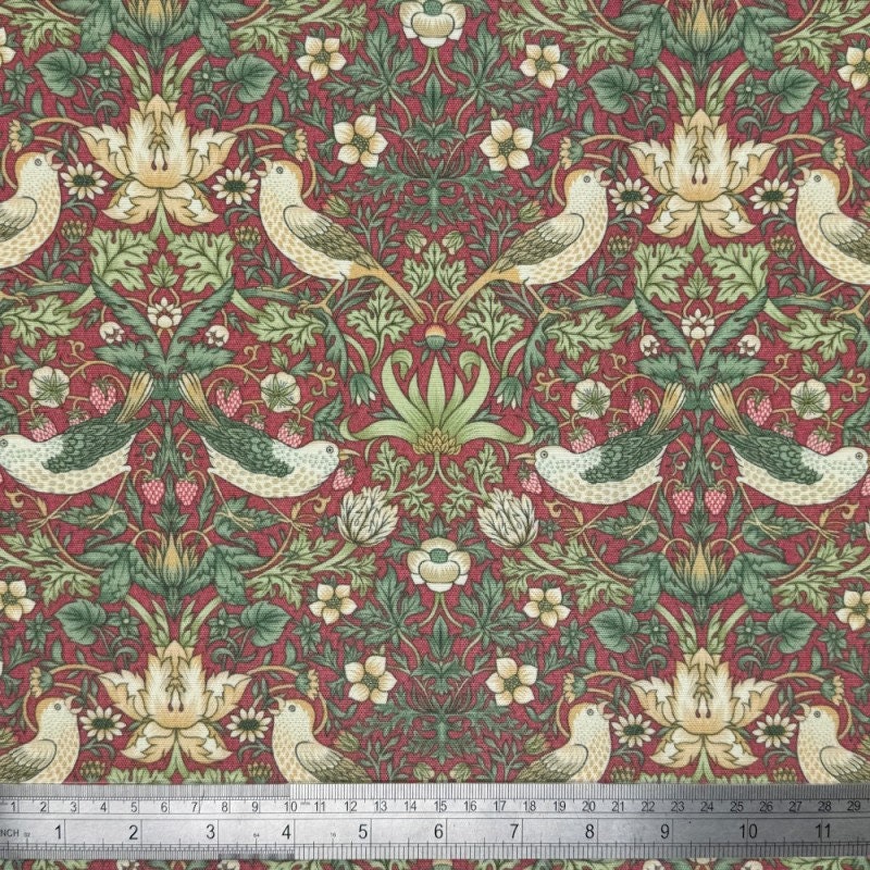 William Morris Coated Tablecloth Strawberry Thief Crimson Red , Water Resistant Tablecloths , Outdoor Tablecloth , Round Tablecloth