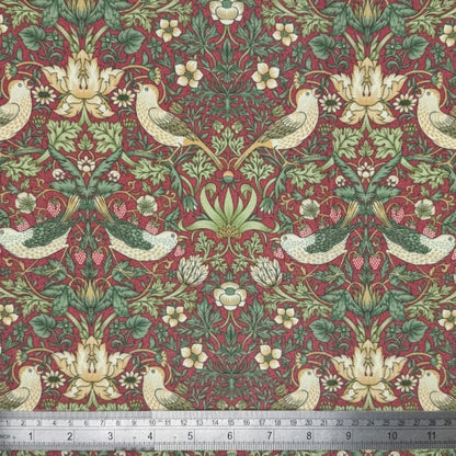 William Morris Coated Tablecloth Strawberry Thief Crimson Red , Water Resistant Tablecloths , Outdoor Tablecloth , Round Tablecloth