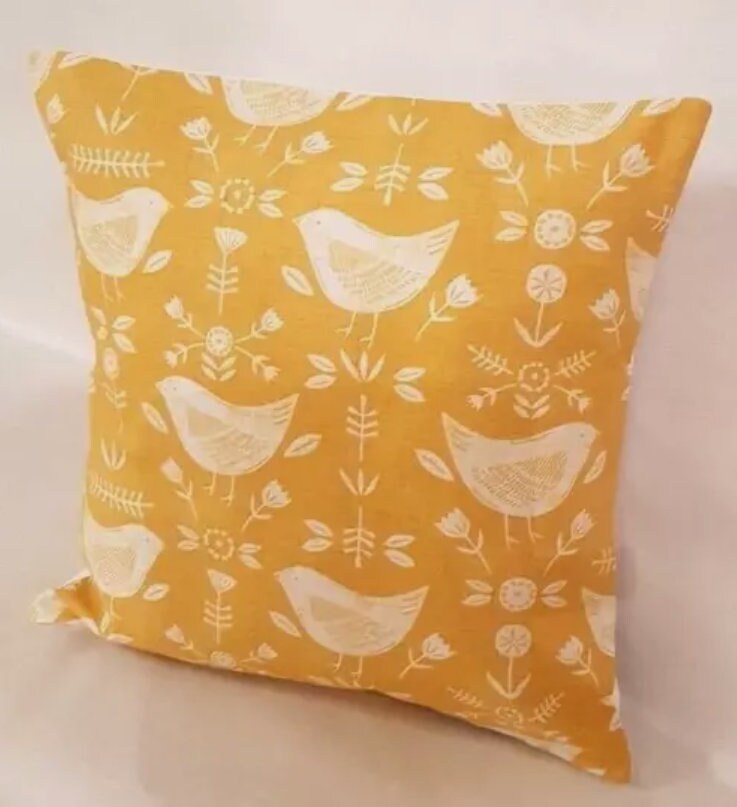 Scandi Birds Cushion Cover , Narvik Yellow Ochre Cushion Cover , Throw Pillow , Scatter Cushions , Cushion Cover UK