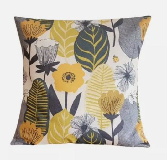 Handmade Scandi Floral Cushion Cover: Saffron Yellow Cotton Throw Pillow
