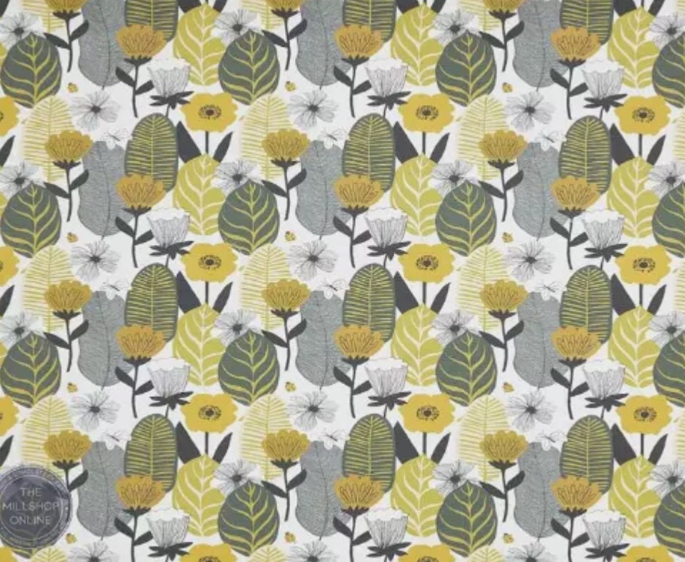 Handmade Scandi Floral Cushion Cover: Saffron Yellow Cotton Throw Pillow