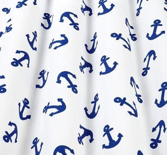 Marine Anchor Nautical White Blue Tablecloth , Anchor Tablecloth , Cotton Tablecloth , Round Oval Tablecloth , Rectangle Tablecloth