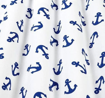 Marine Anchor Nautical White Blue Tablecloth , Anchor Tablecloth , Cotton Tablecloth , Round Oval Tablecloth , Rectangle Tablecloth
