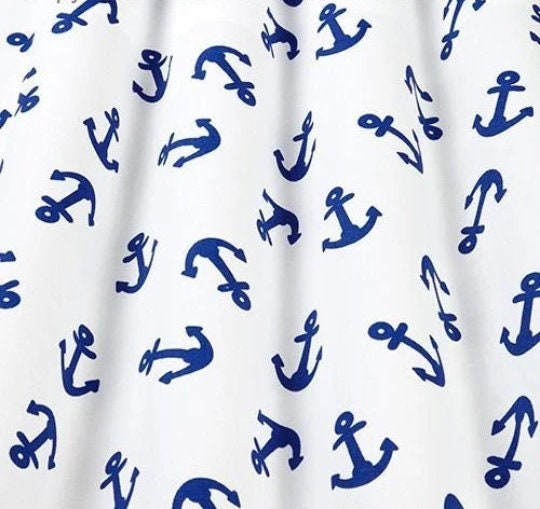 Marine Anchor Nautical White Blue Tablecloth , Anchor Tablecloth , Cotton Tablecloth , Round Oval Tablecloth , Rectangle Tablecloth