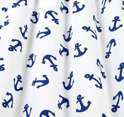 Marine Anchor Nautical White Blue Tablecloth , Anchor Tablecloth , Cotton Tablecloth , Round Oval Tablecloth , Rectangle Tablecloth
