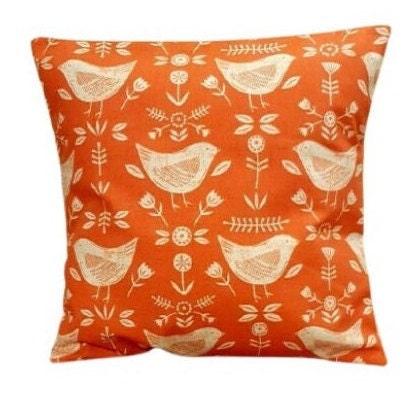 Burnt Orange Bird Print Cushion Cover, Scandinavian Style