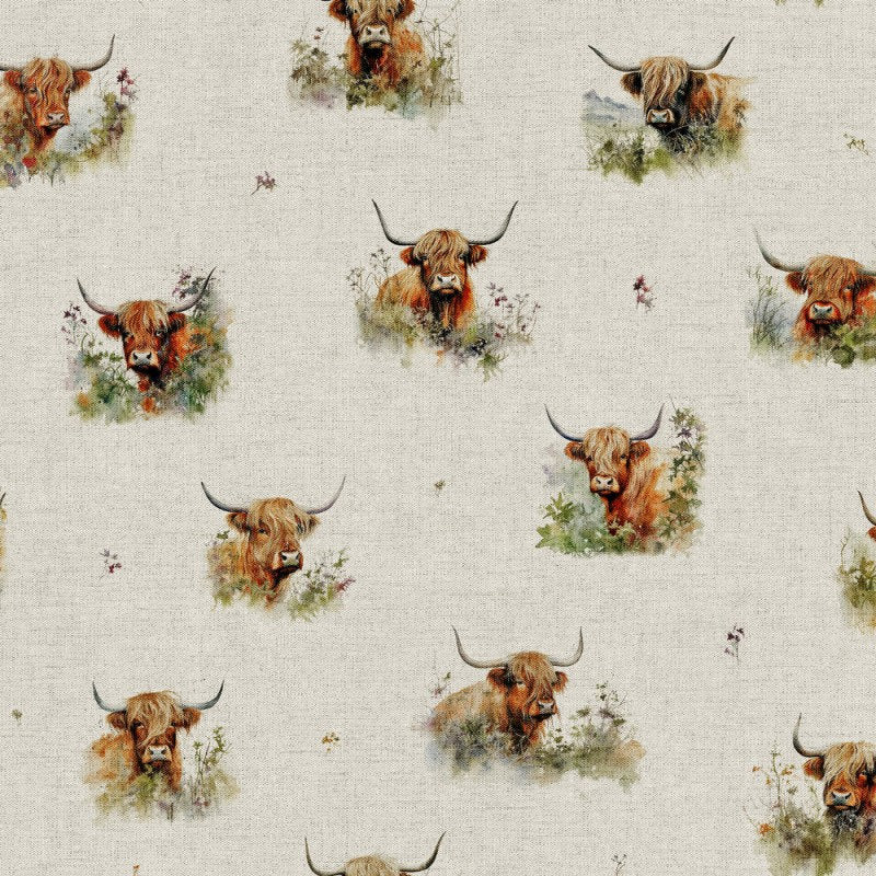 Highland Cow Cows Farm Tablecloth , Linen Look Tablecloth , Round Tablecloth , Oval Tablecloth , Rectange Tablecloth