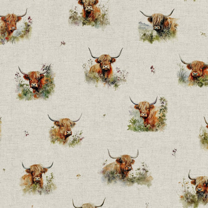Highland Cow Cows Farm Tablecloth , Linen Look Tablecloth , Round Tablecloth , Oval Tablecloth , Rectange Tablecloth