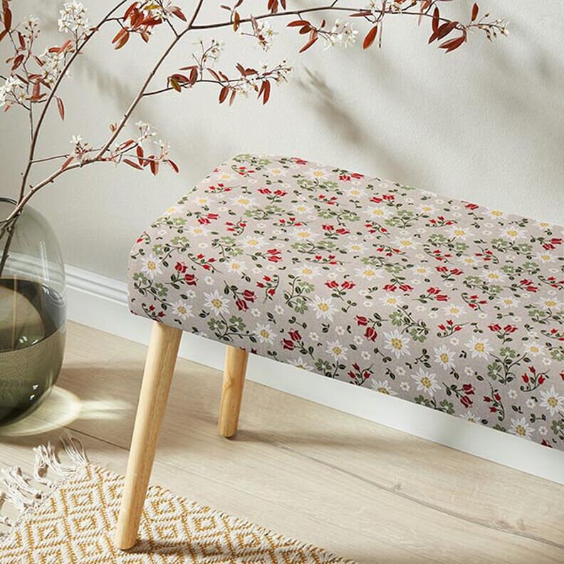 Edelweiss Floral Tablecloth, Linen Look Fabric, Handmade in UK