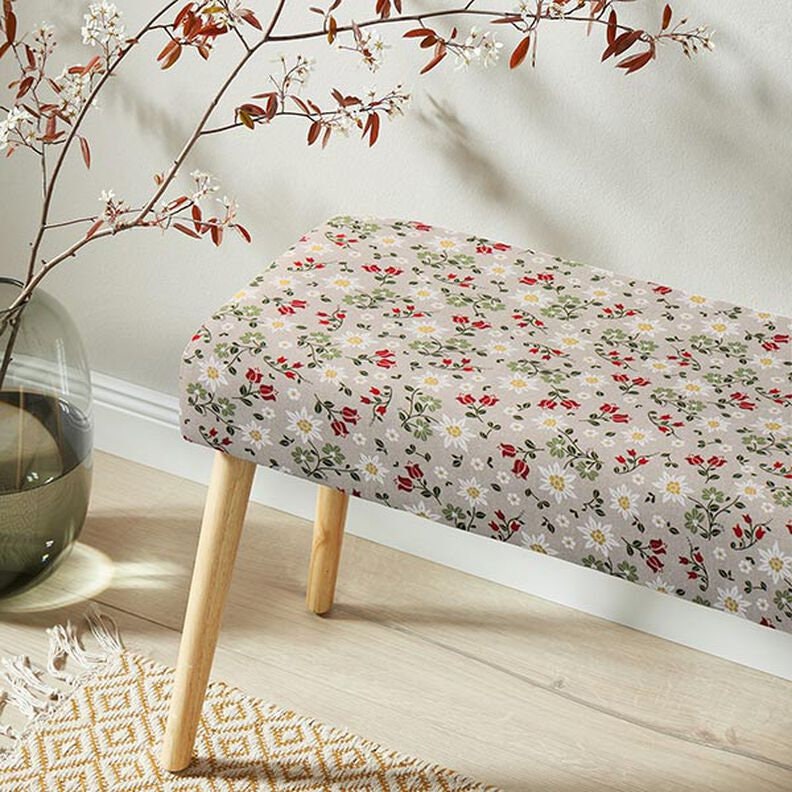 Edelweiss Floral Tablecloth, Linen Look Fabric, Handmade in UK