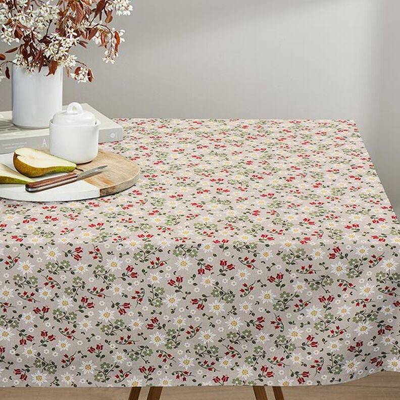 Edelweiss Floral Tablecloth, Linen Look Fabric, Handmade in UK