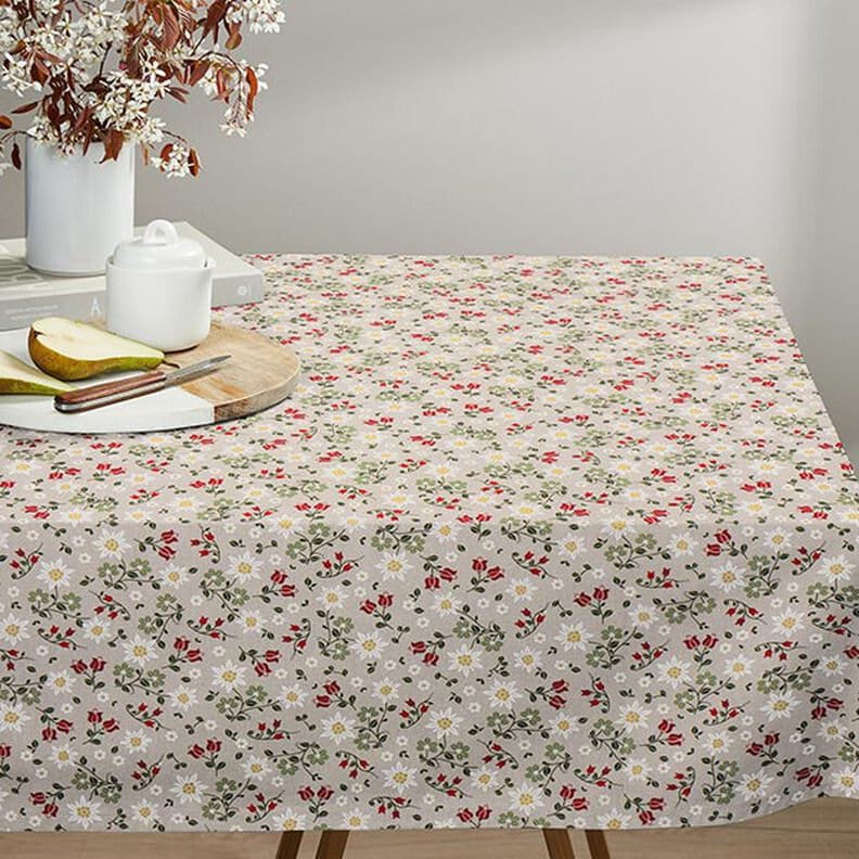 Edelweiss Floral Tablecloth, Linen Look Fabric, Handmade in UK