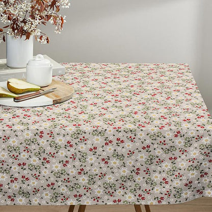 Edelweiss Floral Tablecloth, Linen Look Fabric, Handmade in UK