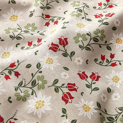 Edelweiss Floral Tablecloth, Linen Look Fabric, Handmade in UK